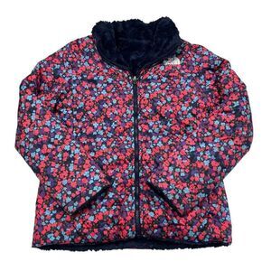 The North Face Girls Reversible Floral Printed Mossbud Jacket Pink Blue Size Lar